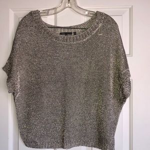Vince Metalic Silver Weave Knit Top Size M